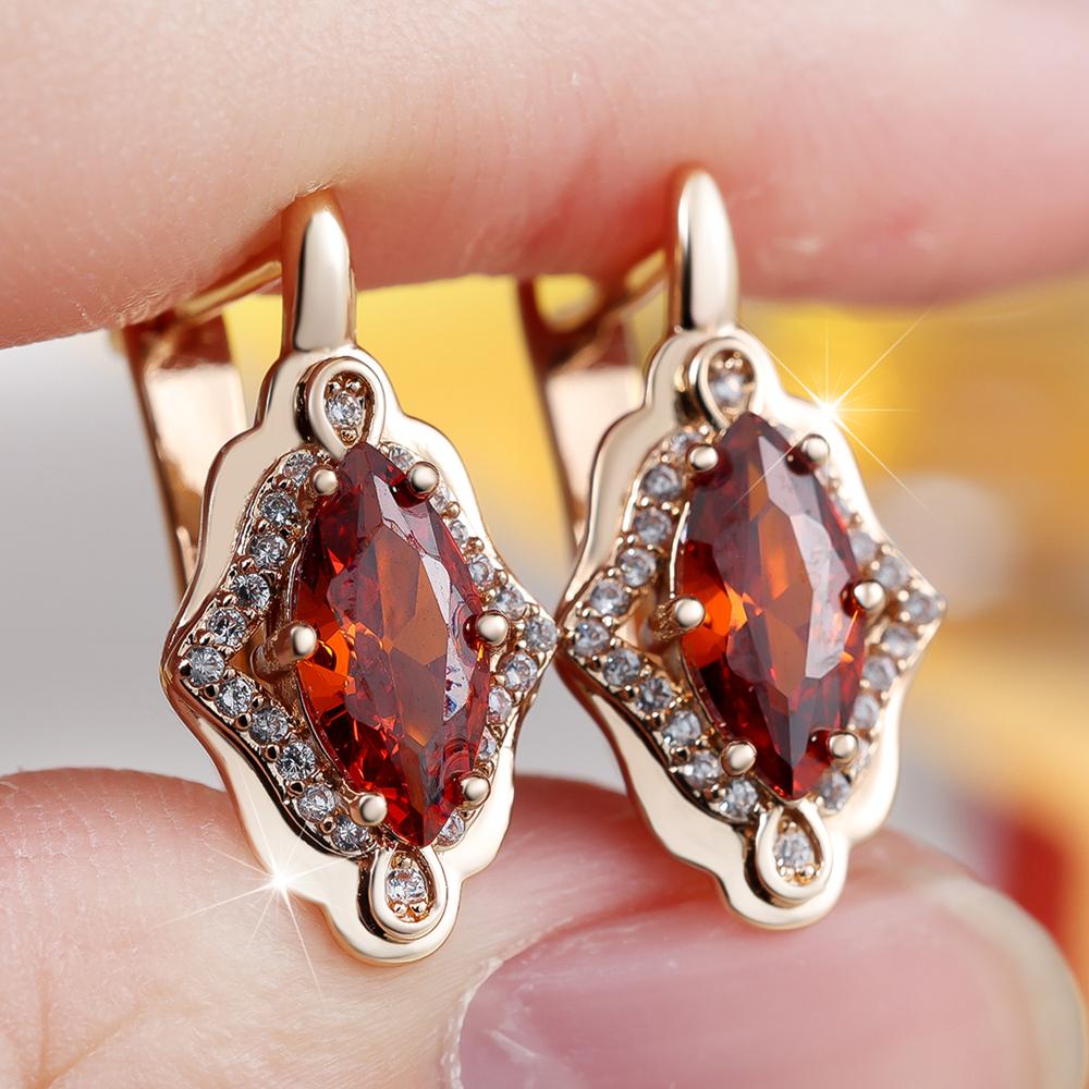 

Изысканные серьги-капли с красным цирконом огранки «маркиза» для женщин, роскошные свадебные аксессуары, изящные ювелирные изделия, подарок на Новый год красный/золотой
