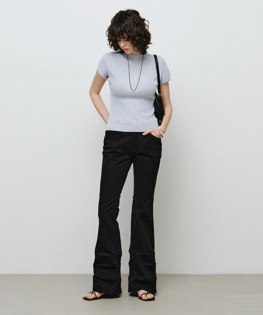 MONGDOL Side Shirred Low-Rise Bootcut Pants Black Mdpt075Black