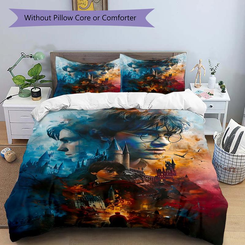 

3 шт. Комплект постельного белья с узором «Гарри Поттер и Дары Смерти», 1* Пододеяльник + 2* Наволочки, Комплект постельного белья с принтом, Мягкий и удобный, Подходит 135x200cm