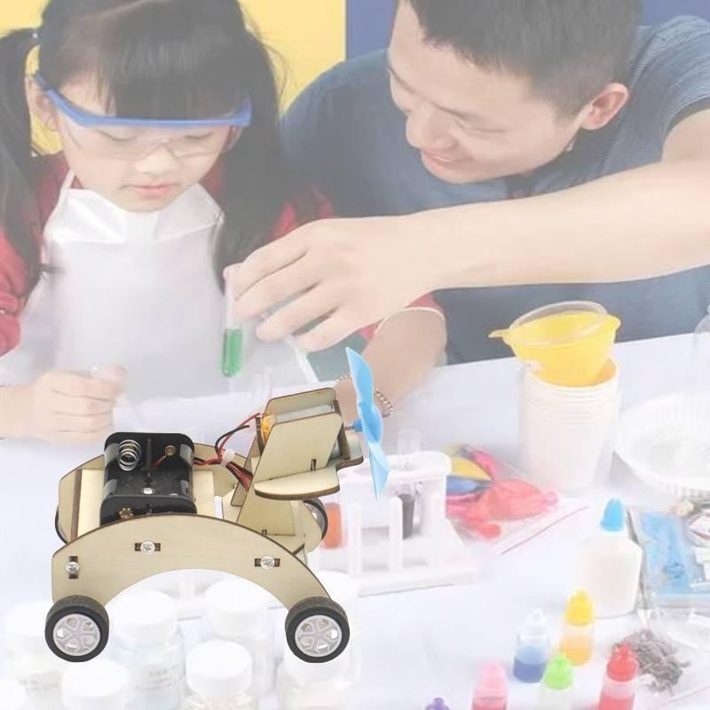 Children's Diy Wooden Science Wind-powered Small Car Model Kit Customizable Educational Toy