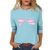 Ladies' Fashionable And Casual Seven Quarter Sleeve Bow Printed Pullover Top