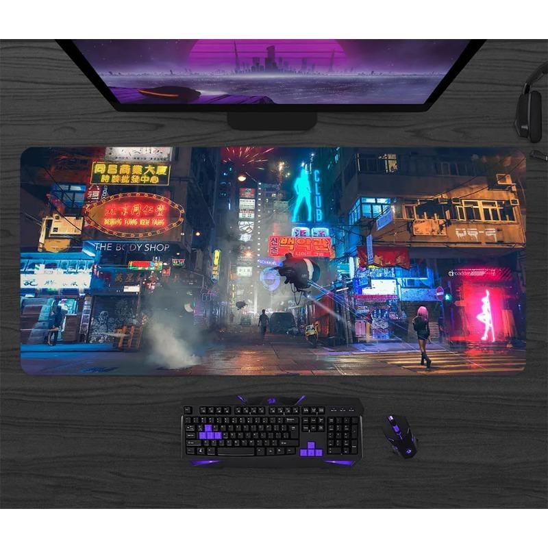Cyberpunk Gaming Mouse Pad Anime Xxl Mouse Pad Neon City Signs Desk Mat Gamer Large Mousepad Keyboard Mat Laptop Computer Carpet