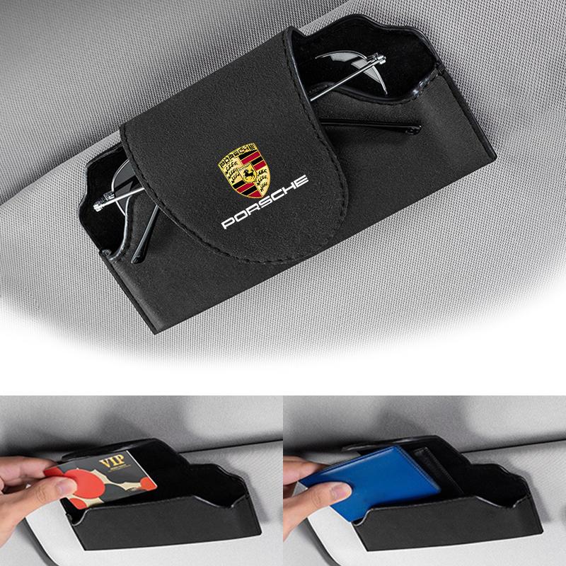Zamszowe etui na okulary samochodowe Pudełko do przechowywania okularów Klips Do Porsche Cayenne Panamera Macan 911 718 Taycan Boxster Cayman-GT Akcesoria