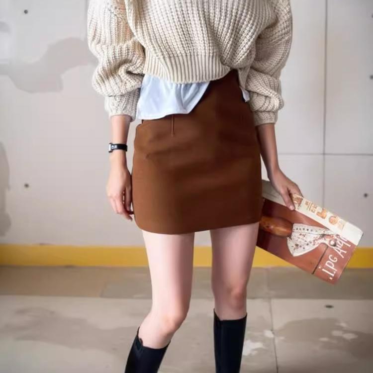 2024 Übergröße A-Linien-Rock aus Wollmischung: Schlanker kurzer Rock im koreanischen Stil für den Herbst