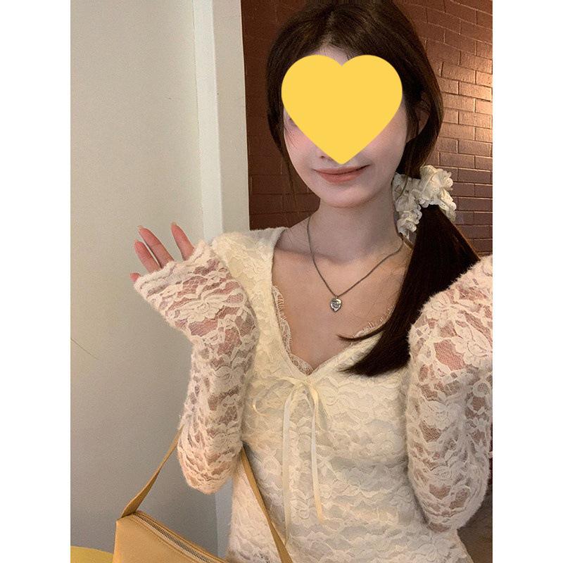 

Women s V-Neck Lace Layered Long Sleeve Shirt - Unique Spring/Autumn 2025 Top M In Stock абрикосовый