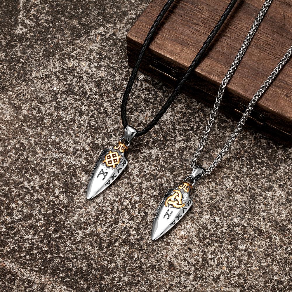 Norse Runes Odin's Spear Gungnir Necklace Men Gold Color Stainless Steel Arrowhead Pendant Valknut Talisman Male Vikings Jewelry