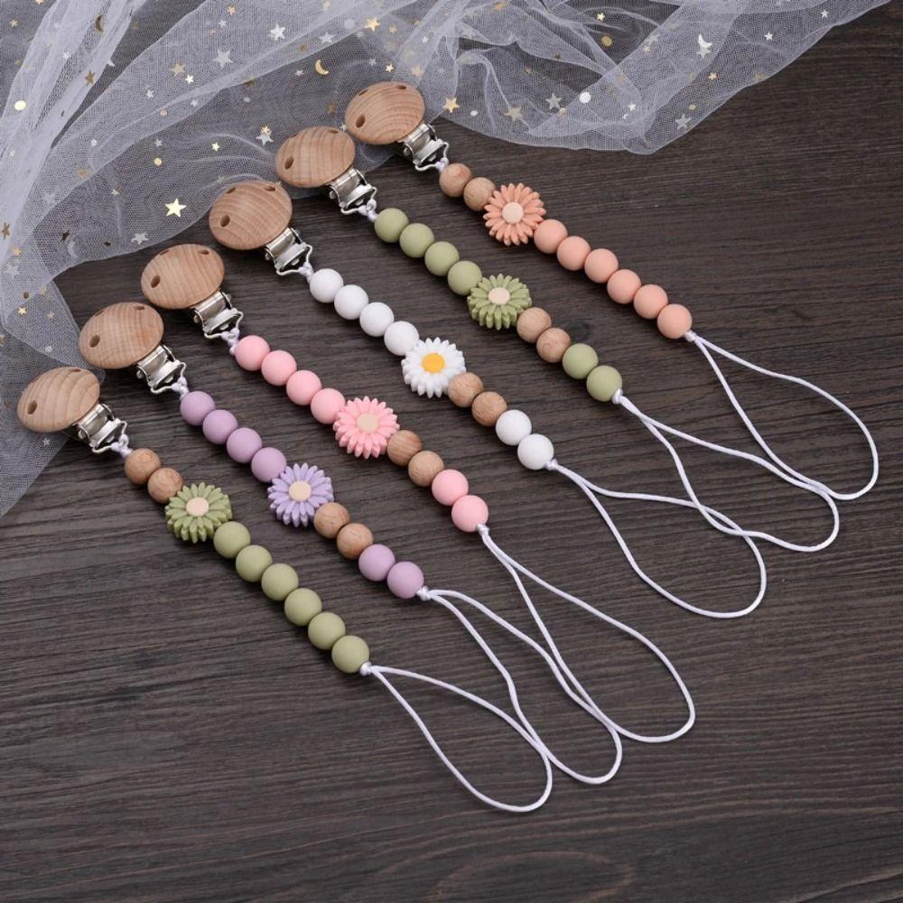 Wood Pacifier Holder Clips Dummy Clips Baby Teething Toys Straps Cute Baby Pacifier Chain  Toddler