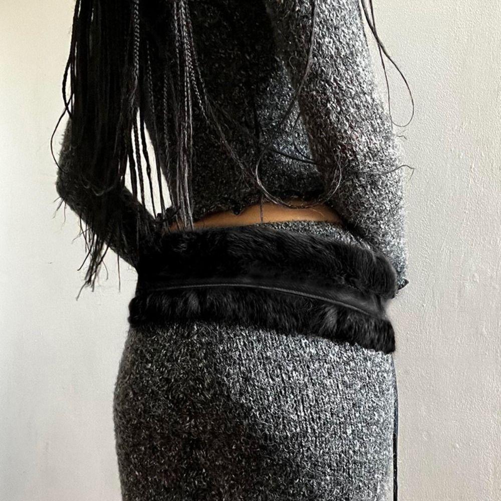 PU Leather Leather Fur Belt Punk Y2K Waistband Fashion Plush Belt  Female/Girls