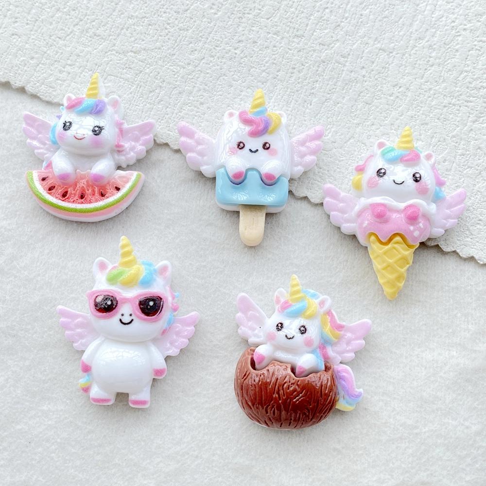 

10PCS Resin Cartoon Fruit Winged Unicorn Flatback Home Decor Figurine Scrapbook DIY Accessories Craft