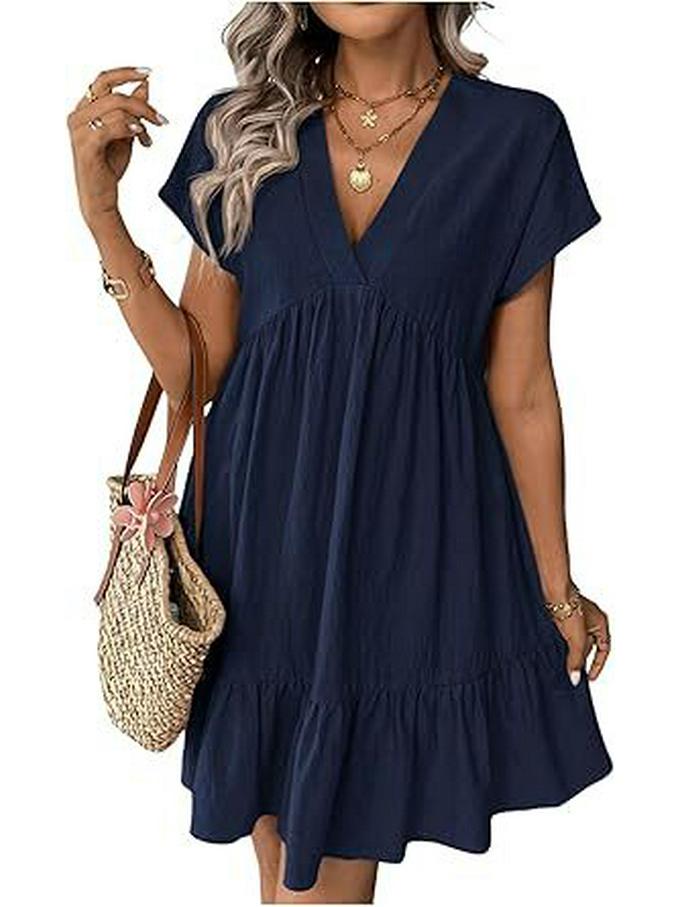 2026 European and American Women's V-neck Ruffle Hem Summer Dress