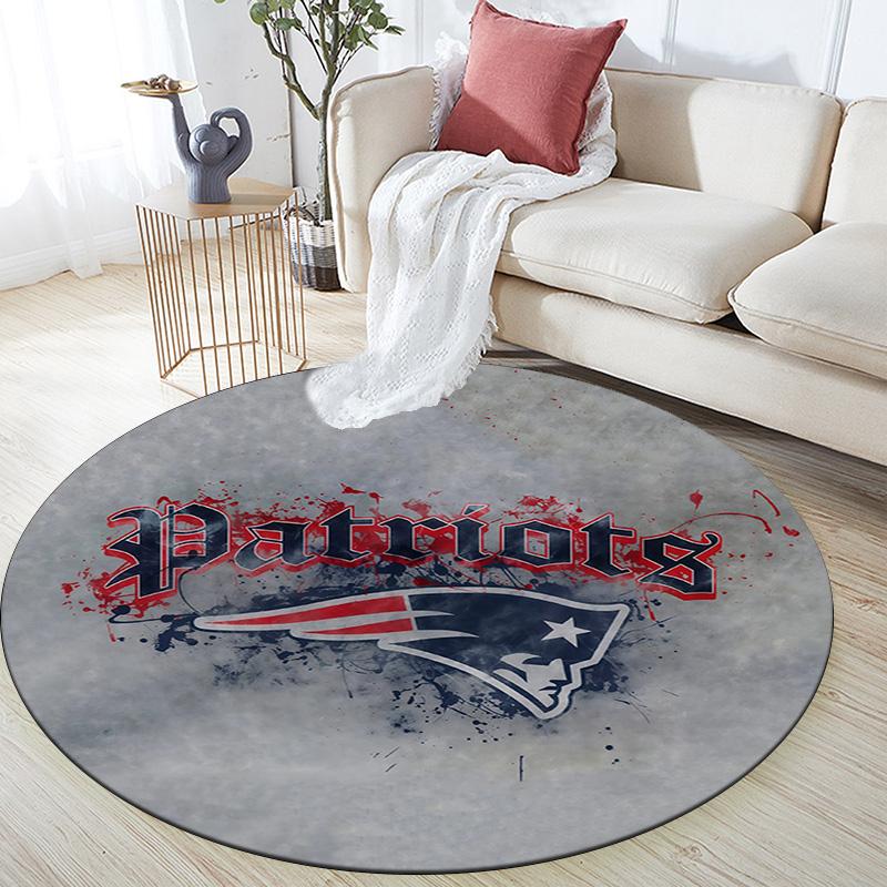 New England Patriots Round Area Rug,Carpet Rug for Living Room Bedroom Sofa Playroom Decor,Non-slip Floor Mat