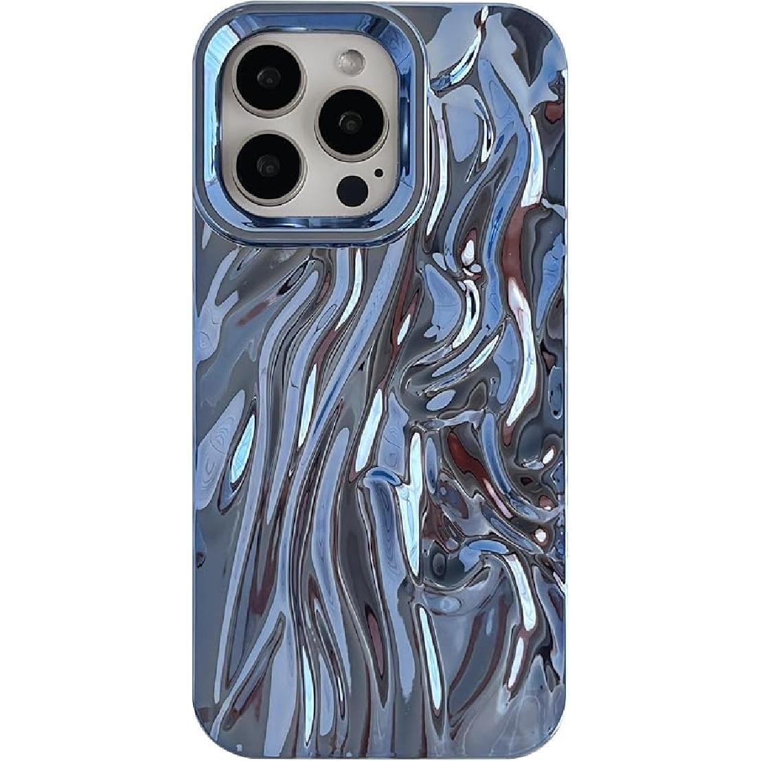 Caseative for iPhone 16 Pro Case,Pleated Water Ripple Chrome Wave Pattern Soft Phone Case (Silver)
