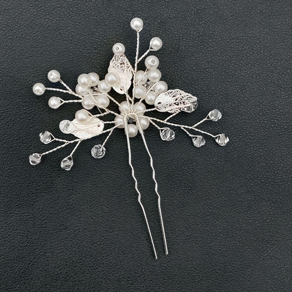 1 Zestaw spinki do włosów z kwiatem perłowym Zestawy grzebieni do włosów dla panny młodej Ślubne akcesoria do włosów Tiarki ze stopu ze złotym liściem Spinka do włosów księżniczki Modna biżuteria