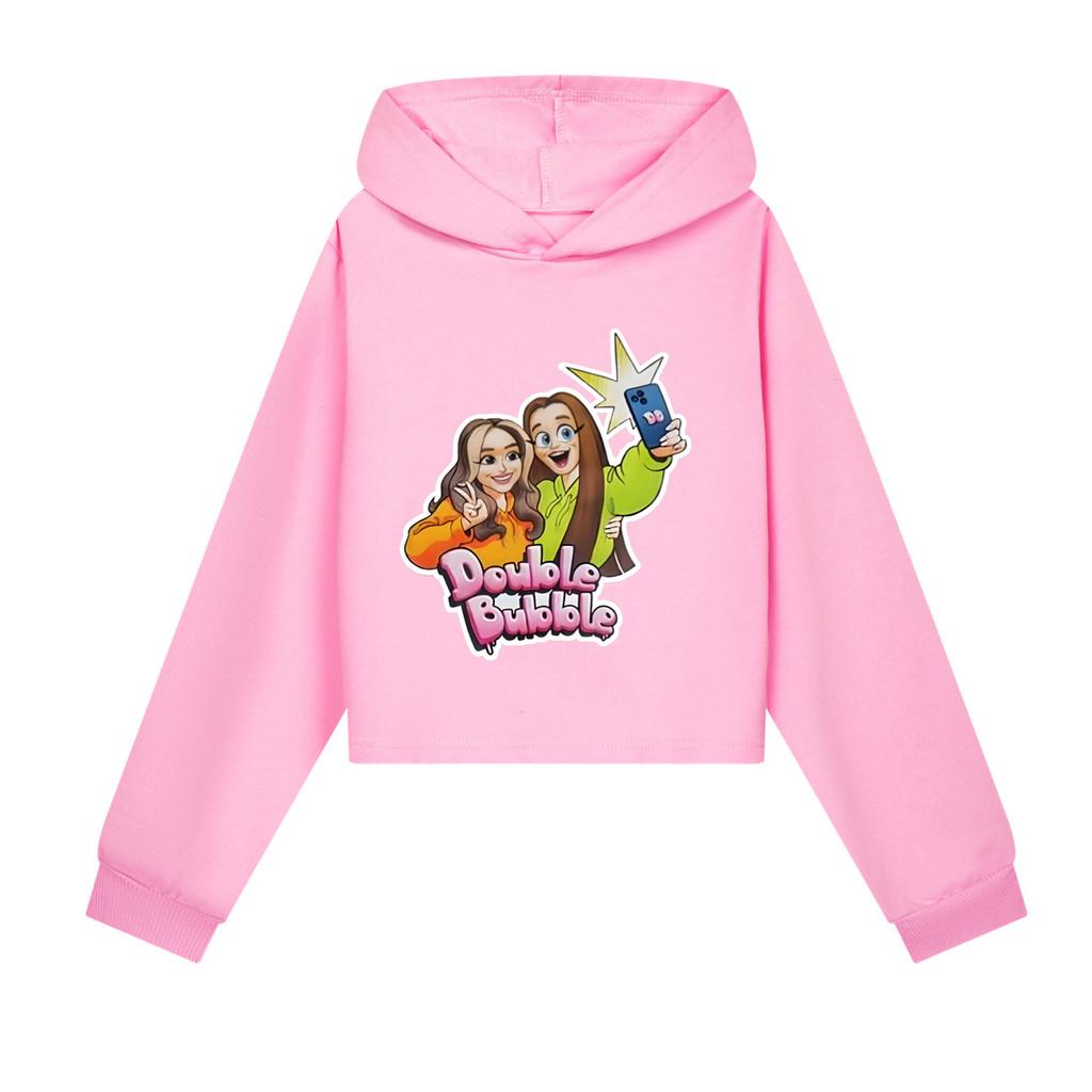 5636 Kids Girls Double Bubble Printed Short Styles Long Sleeves Hoodies