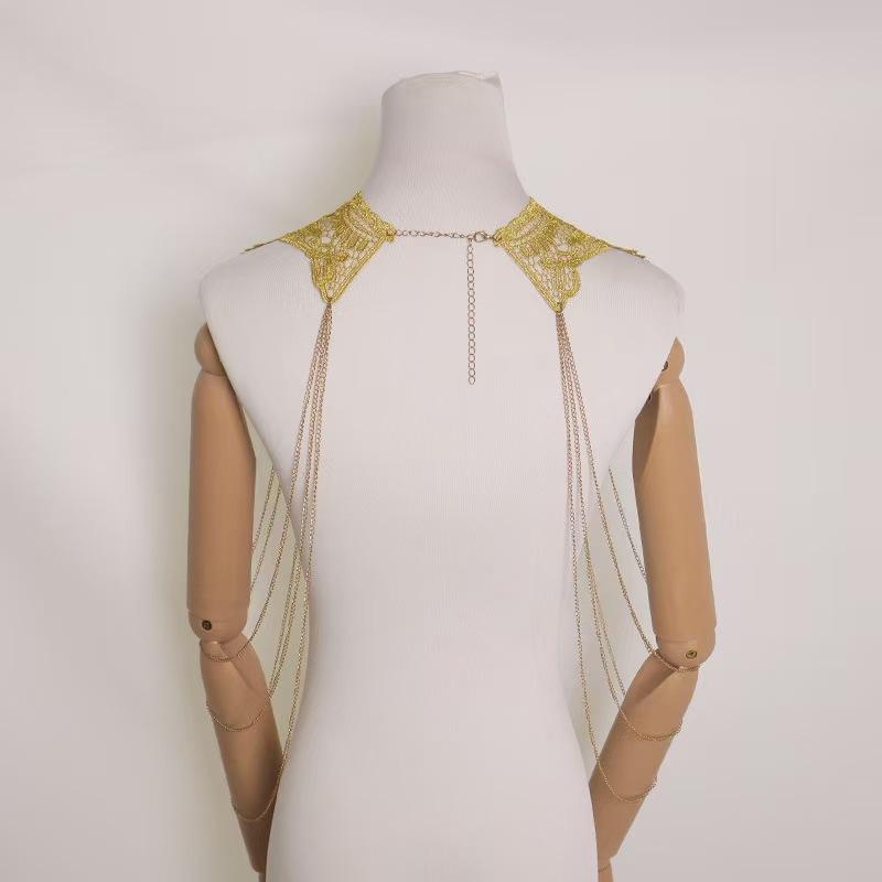Gold Lace Trim Multi-Layer Fashionable Tassel Necklace For Women Body Chain Jewelry Accessory Elegant Trendy Jewelry