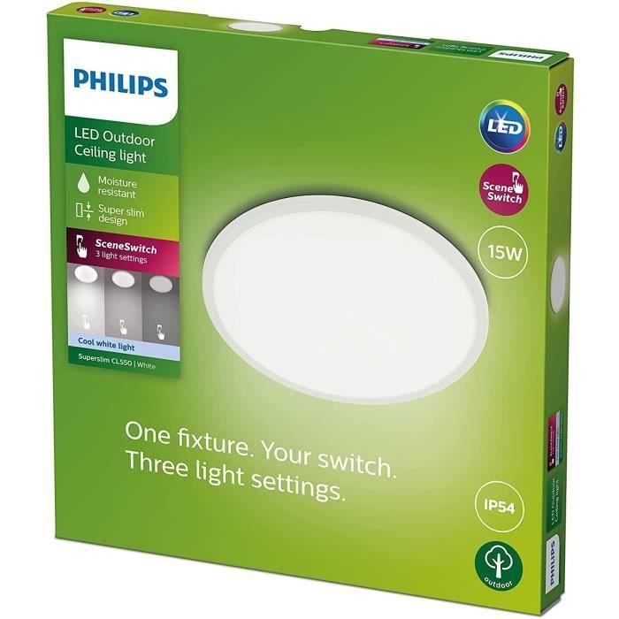 Plafonnier LED PHILIPS SuperSlim - 15W - 4000K - IP54 - Blanc