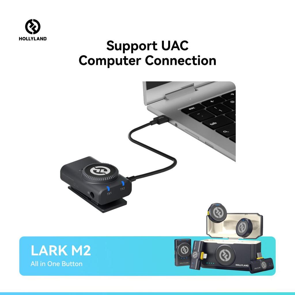 Hollyland Lark M2 Drahtloses Mikrofon für iPhone/Kamera/Android/PC, 48kHz/24-bit High Fidelity Audio, 300m Reichweite, YouTube, Vlog, Streaming