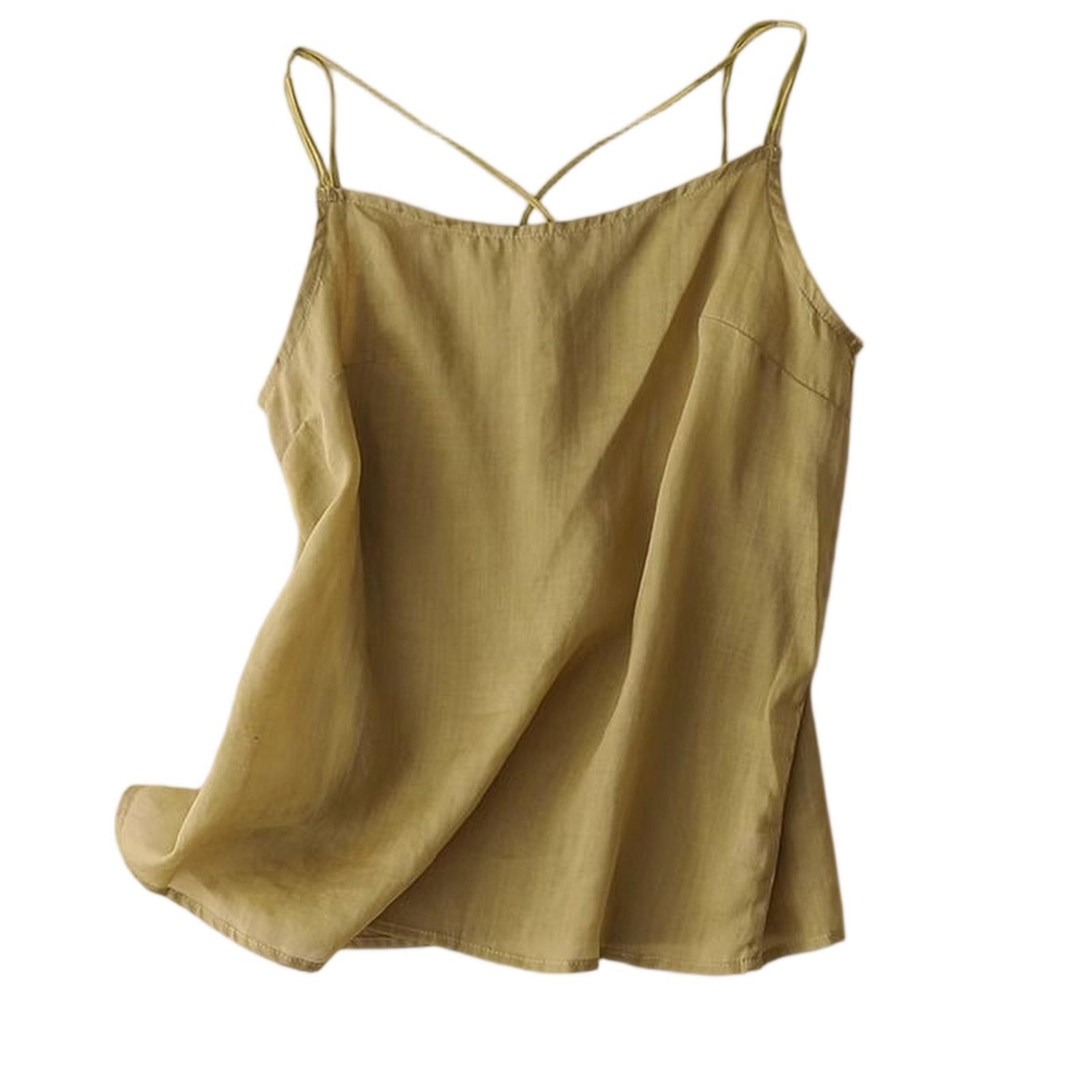

Women s Minimalist Loose Fit Cotton Linen Blend Tank Top With Cross Front Design M