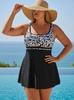 White Leopard Print Plus Size Tankini Set with Skirt for Women – European & American Style