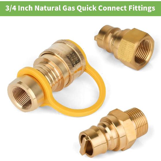 3/4 Inch Solid Brass Fitting Quick Connector, 3PCS Conversation for Pipe Natural Gas (3/4 Quick Connect)
