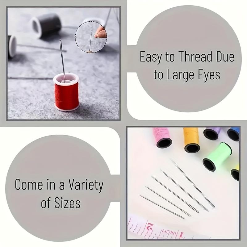 12 Pcs Steel Large Eye Sewing Needles for Household Hand Sewing Quilting Embroidery and Cross Stitch, Assorted Sizes