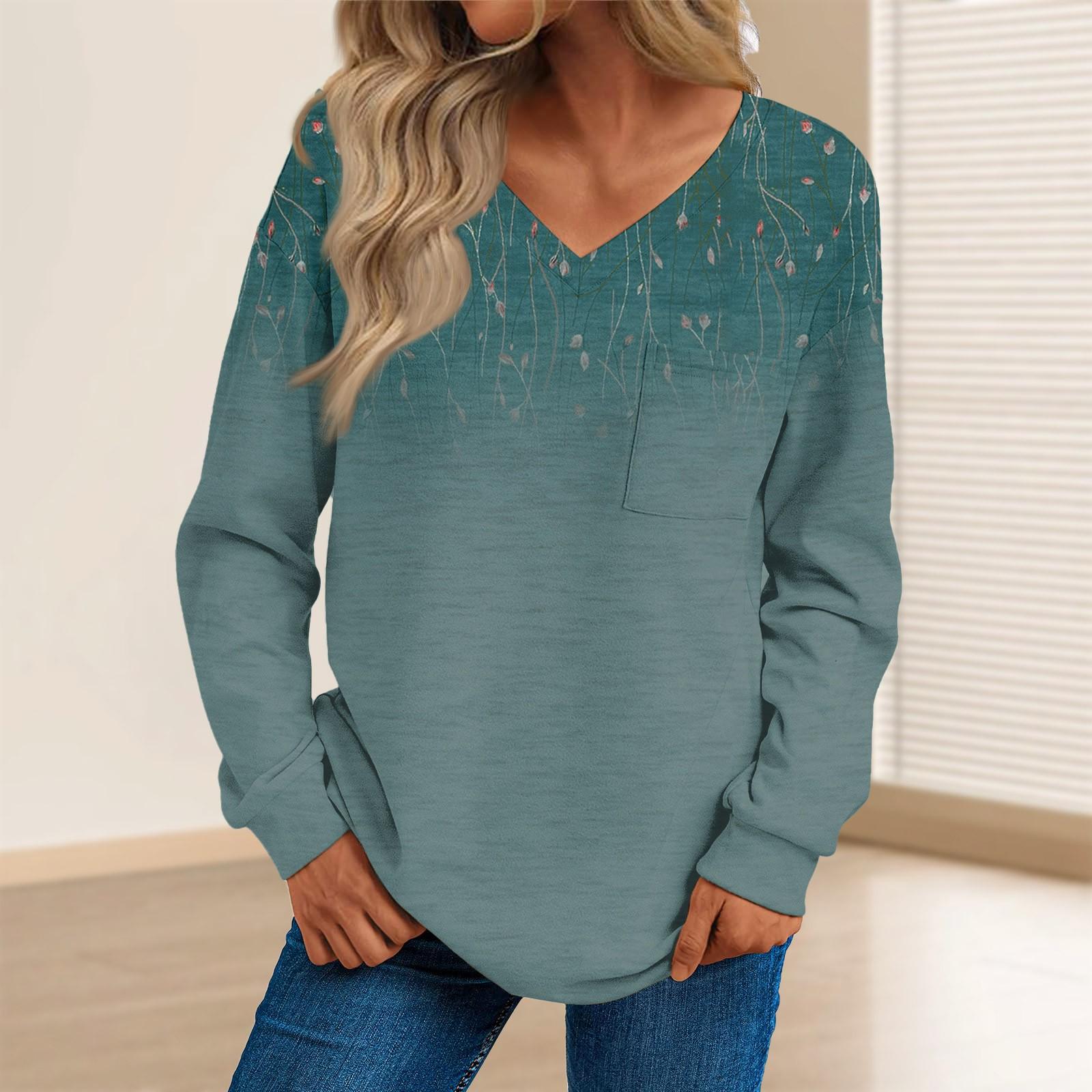 

Женская мода повседневный свитер с длинным рукавом и принтом V-образным вырезом XL