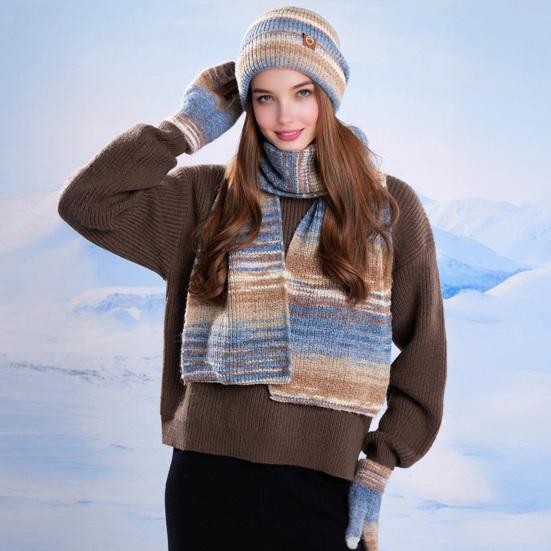 3Pcs/Set Women Winter Hat Scarf Gloves Set Thickened Velvet Lining