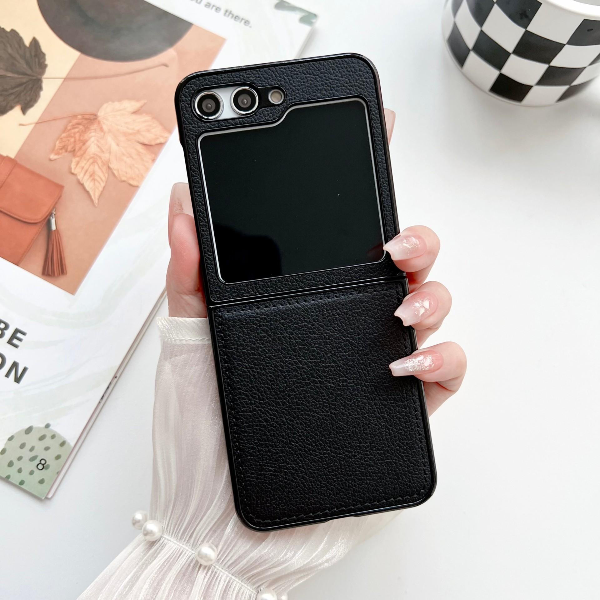 

Suitable for Samsung Zflip5 Mobile Phone Case Lambskin Folding Screen ZFlip4 Electroplating Matte ZFold4 ZFold5 Samsung Galaxy Z Flip4
