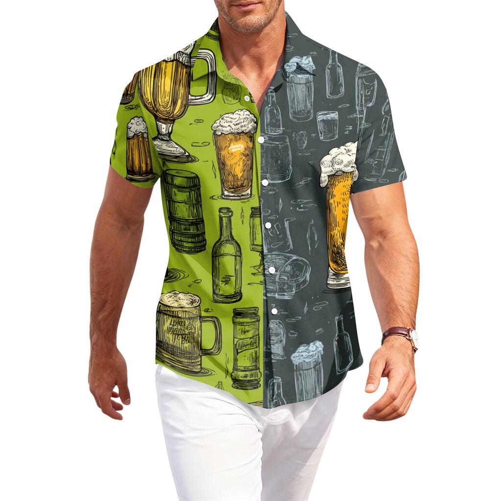 Camicia Casual da Uomo a Maniche Corte con Bottoni e Stampa Festival della Birra Tessuto Leggero Traspirante Vestibilità Rilassata Top Estivo