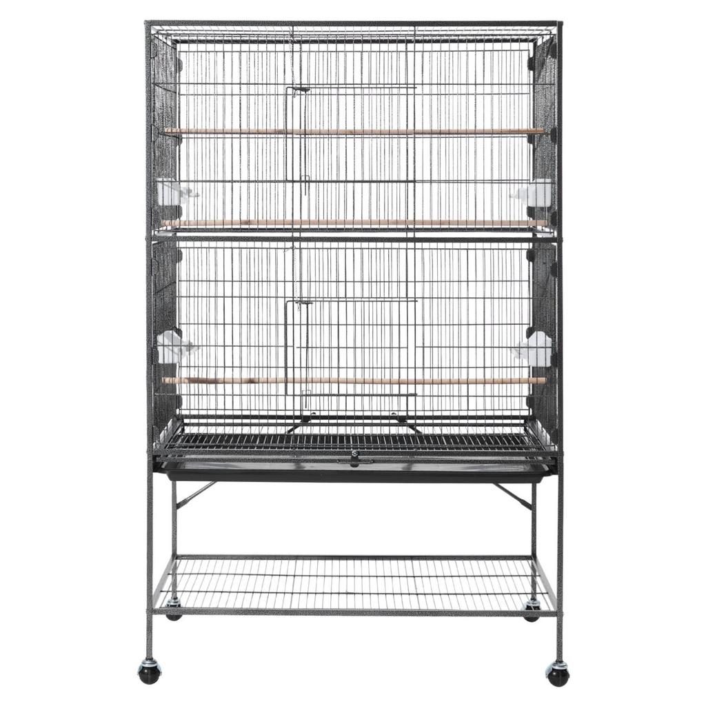 Bird Cage, 930 X 580 X 1510 Mm, Flat Top, Wrought Iron Bird Flight Cage with Perches, Slide-Out Tray and Plastic Feeders, for Blue Tit, Cockatiel,