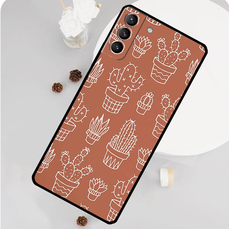 Boho Botanical Leaf Cow Cactus Case For Samsung Galaxy S23 FE S20 S21 S22 Ultra S8 S9 S10 Plus Note 10 20 Ultra Soft Cover