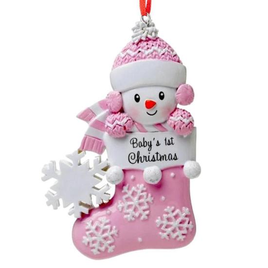 

Babys First Christmas Ornament Яркий цвет с подвесной веревкой Снеговик Дизайн Акриловый рождественский орнамент розовый