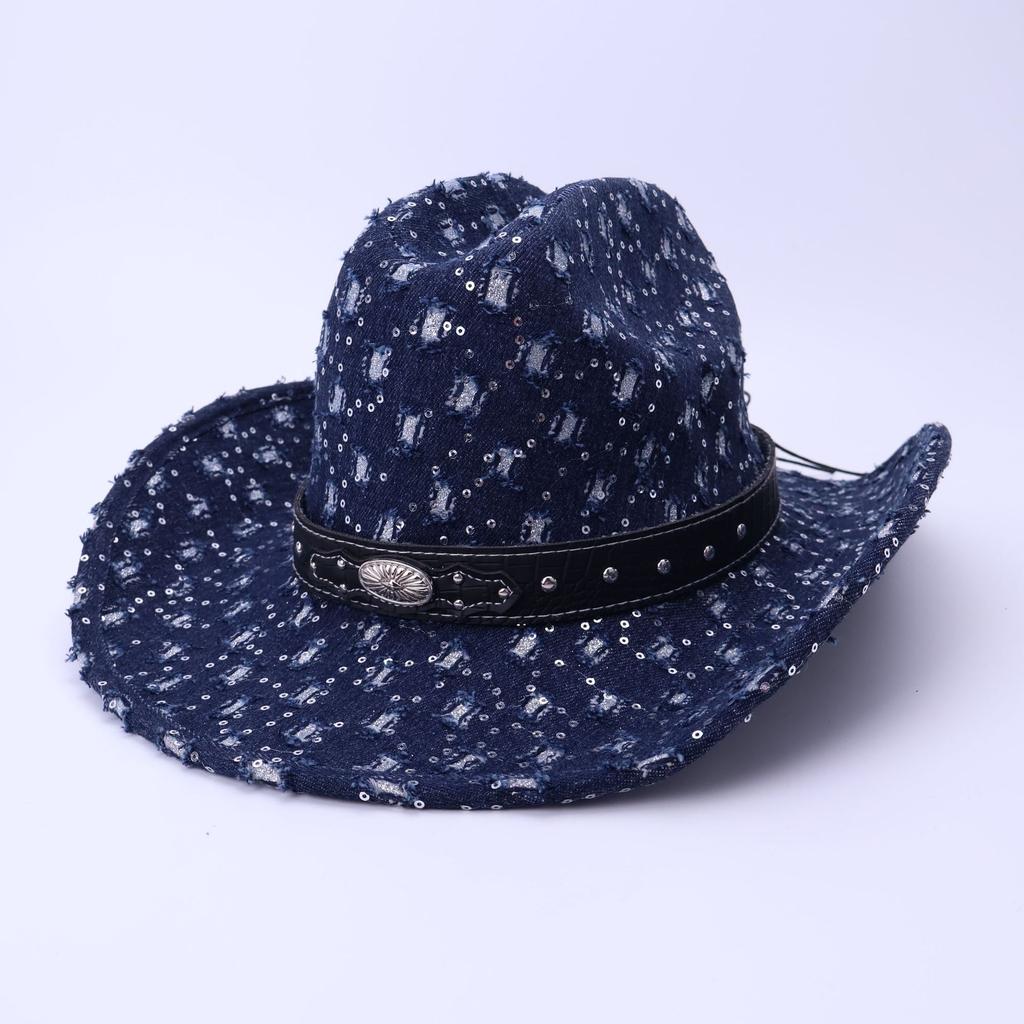 Stylish And High-Quality Old Denim Warped Edge Jazz Hat Can Be Worn In All Seasons, Men'S And Women'S Top Hats, Western Denim Hats