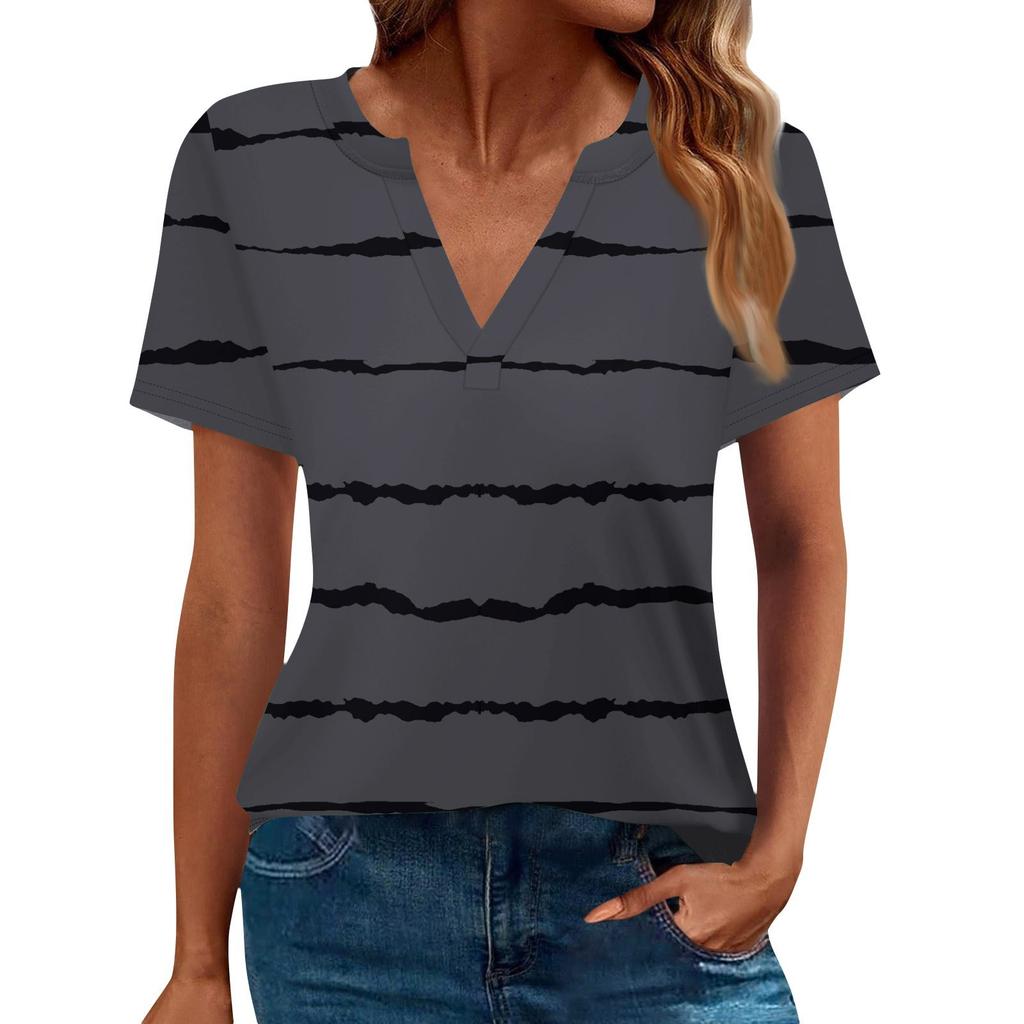 Women's Summer Short Sleeve V Neck Shirt Business Casual Loose T-Shirt Trendy Fashion Clothing Tops