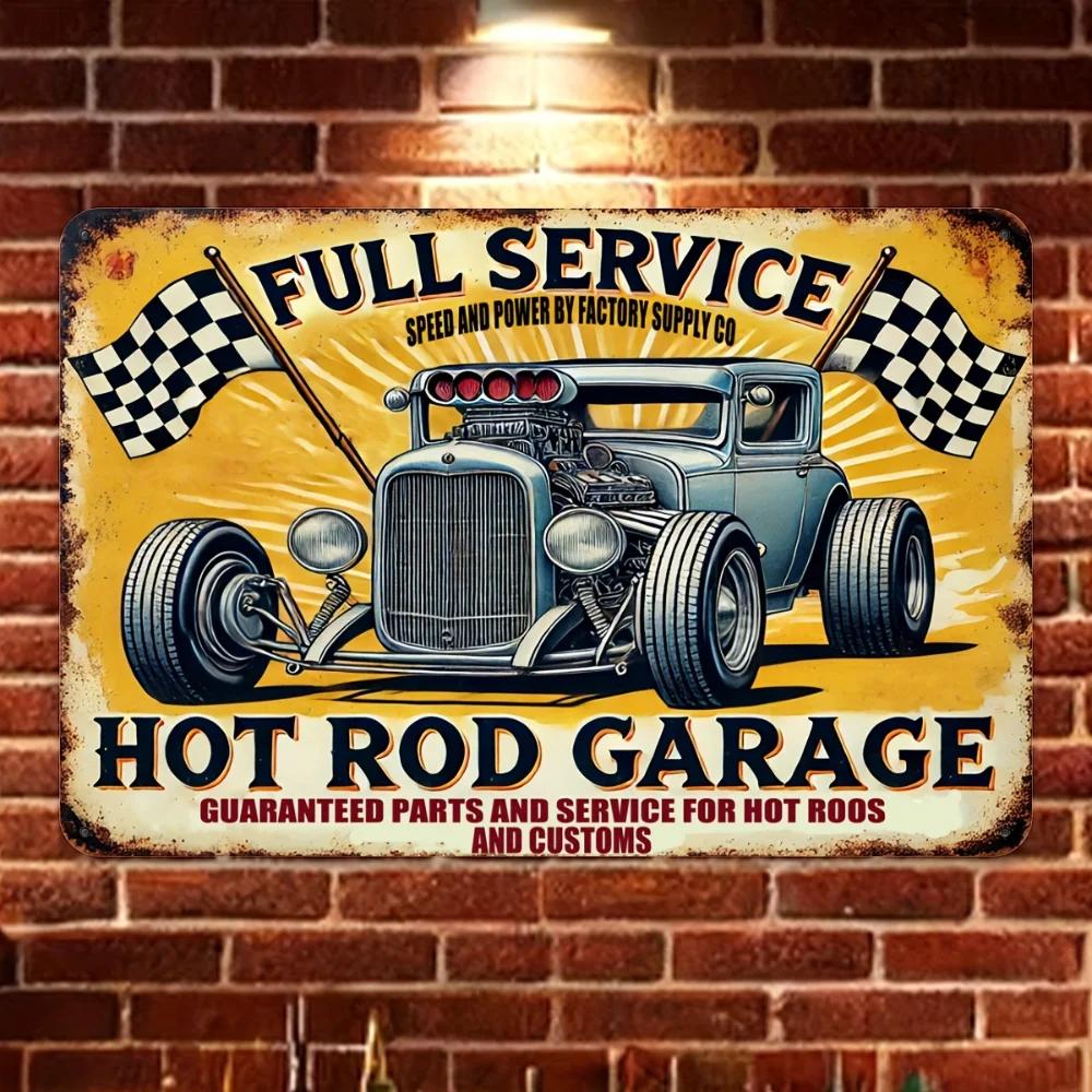 

HOTRODGARAGEZ Vintage Hot Rod Garage Metal Sign | Full Service & Factory Power Retro Art | Durable Iron Wall Decor for Home 20x30cm（7.8x11.8inch）
