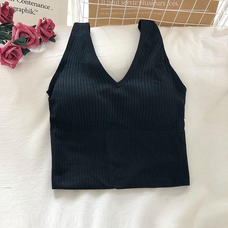 Bustier 881 V-Neck Wind Vest: Wire-Free Sports Bra with Chest Pads - Women's Beautiful Back Camisole