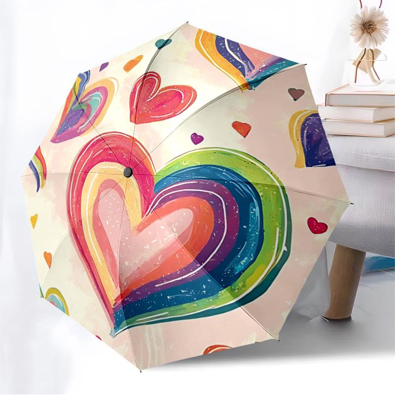 1pc Rainbow Hearts Decor Automatic Open/Close Umbrella, Formal Events - Ideal Gift for Family or Friends, Outdoor Accessory yy251211220