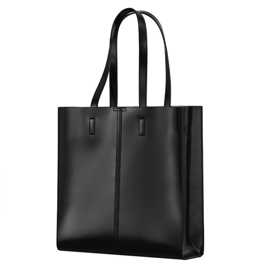 

Simple Women s Handbags Business Commuting Shoulder Bag Unisex Black Laptop Top-Handle Bags High Capacity Tote Bag PU Leather 36.5x9x36.5cm чёрный