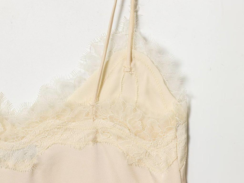 2026 Spring European & American Style Women's Satin Lace V-Neck Sleeveless Top