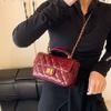 New High-end Patent Leather Embroidery Thread Rhombus Chain Bag Portable Shoulder Messenger Women's Bag