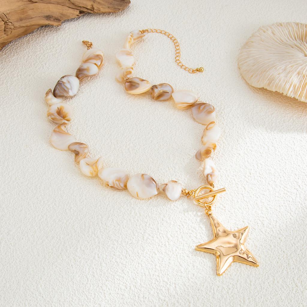 Ocean Wind Shell Piece Starfish Necklace, Fashion Pentagram Pendant Collarbone Chain Necklace