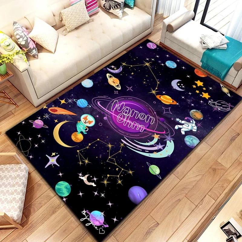 Cartoon Outer Space Astronaut Carpet Universe Galaxy Area Rug For Bedroom Living Room Decor Planet Doormat Starry Sky Floor Mat