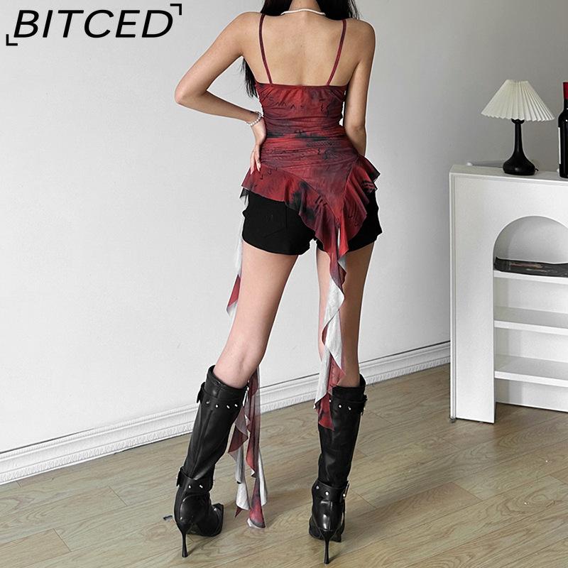BITCED Spring Women's Solid-Colour Slim-Fit Streetwear Halter-Neck Backless Printed Top