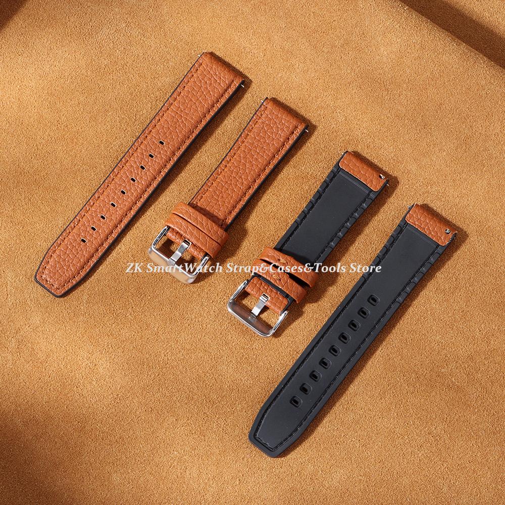 Lychee Pattern Watch Strap 20mm 22mm Quick Release Wristband for Samsung Galaxy Watch 3 Active2 40 44mm Huawei Watch Gt 2 Bands