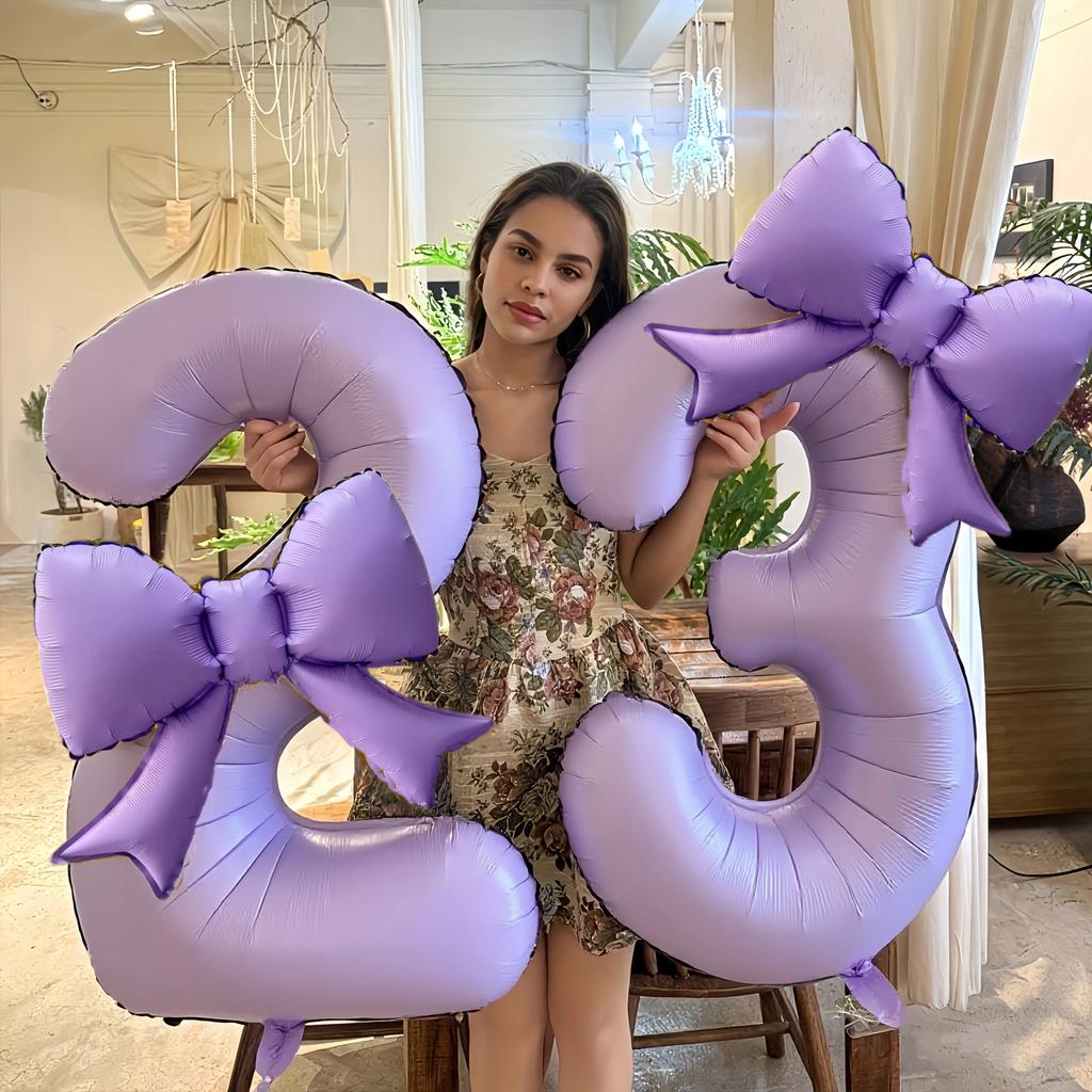 Bow 40inch Cream Purple Number 0-9 Balloon Children Adult Birthday Decoration Festive Party Supplies Anniversary Balloon