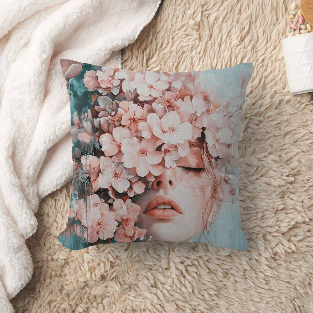 

Abstract Flowers Girl Pillow Cushion Cover Pillowcase Living Room Sofa Home Decor Customized 30x30 cm