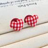 Cherry Red Heart Plaid Stud Earrings with Pearls - Christmas Autumn/Winter Light Luxury Essentials