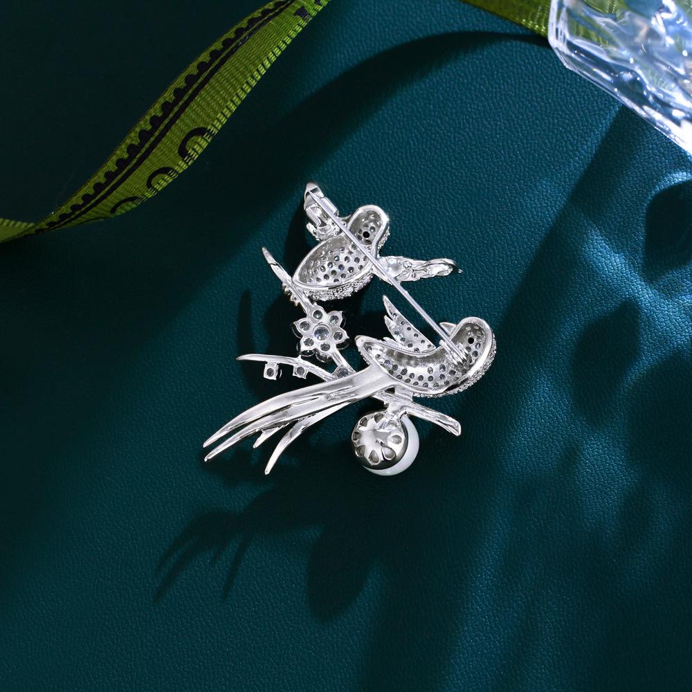 Light Luxury Double Magpie Golden Silk Bird Gold Plated Celebrity Style Brooch Suit Dress Decorative Pin Brooch
