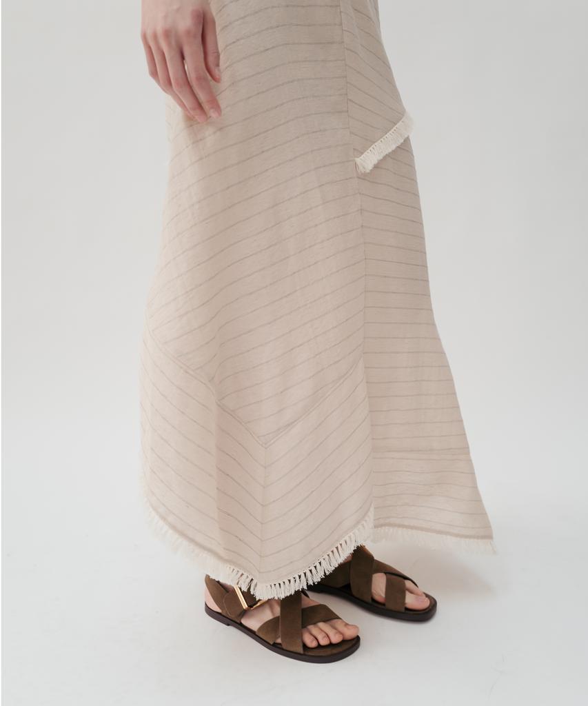 Bopeu Beina Fringe Maxi Dress (Beige Stripe)