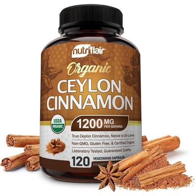 Bio skořicové kapsle Ceylon 1200 mg Certifikováno USDA Srí Lanka Pravá skořice Podporuje metabolismus glukózy v krvi a zdraví kloubů 120 kapslí